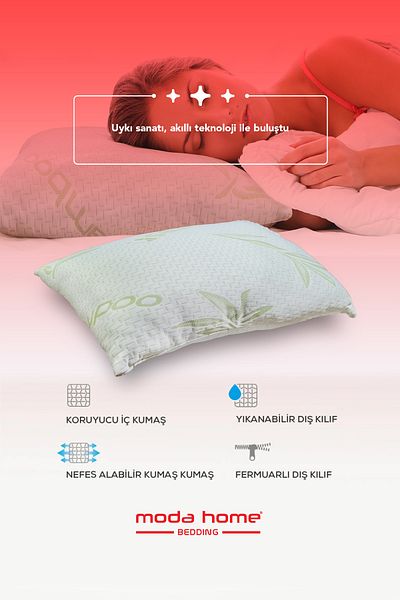moda home bedding 2 Pieces Bamboo Series Washable Antiallergic Pillow with Case Zipper 50X70Cm 1000Gr