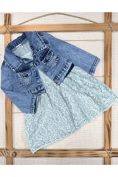 Murat Baby Girl's Guipure Lace Summer Dress and Jeans with Jacket