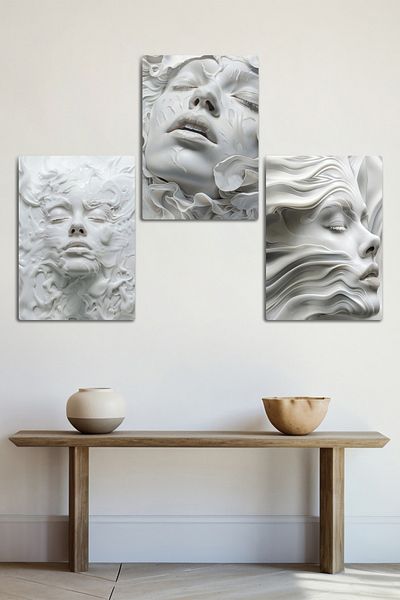 DekorHane On Metal, 3 Piece Decorative Vector Artistic Woman Painting