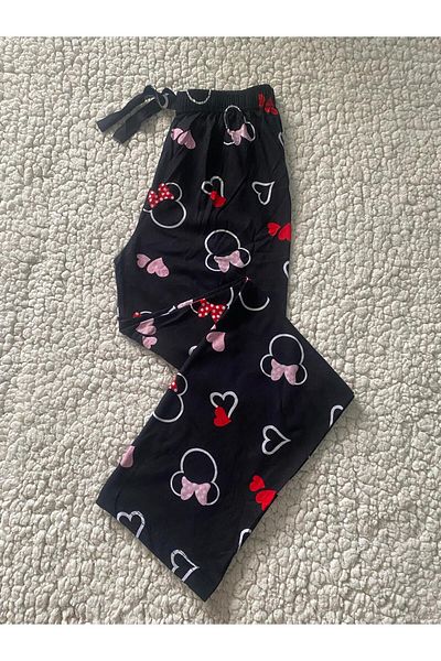 DÜVEN Pantaloni de pijama pentru femei cu model Lulu Heart - Pijama neagră cu un singur fund