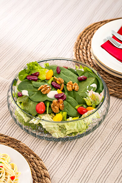 Porsima Kafes El Yapımı Büyük Boy Cam Salata Meyve Çerez Makarna Sunum Kasesi Şeffaf 23 cm