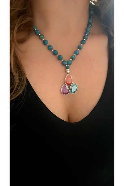 splashtakı 925 Ayar Gümüş Apatit Karnelyon Ametist Taşlı Kolye