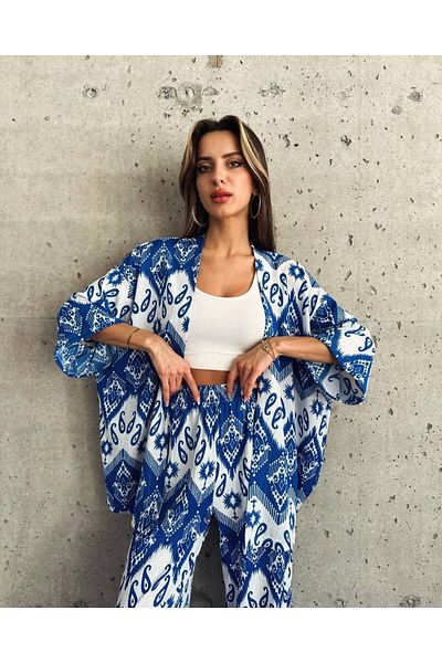 Moda Lounge Lower Upper Kimona Set Ethnic Pattern