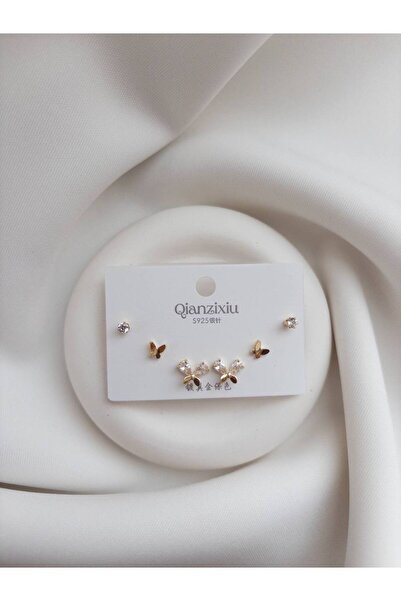 Minne Jewelry-Accessory Altın Renk Üçlü Küpe - Üçlü Küpe