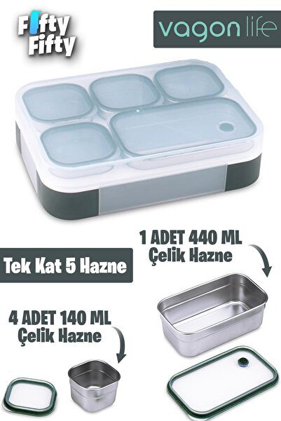 Vagonlife Lunch Box 1000 ML (Sızdırmaz,Karışmaz 5 Hazneli) Yeni Nesil Sefer T...