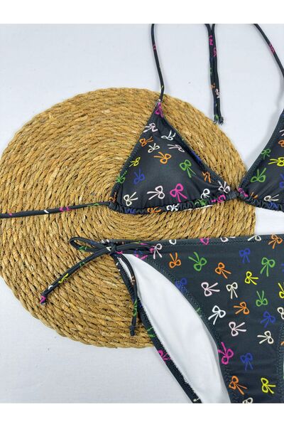 FUNELLA Μαύρο χρώμα με μοτίβο φιόγκου Κομψό τριγωνικό μπικίνι