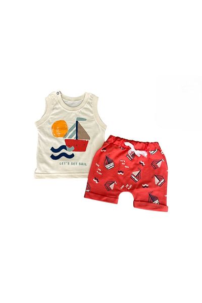 MBK GARDEN Baby Boy Sailing Printed Tank-Shorts 2-Piece Baby Set