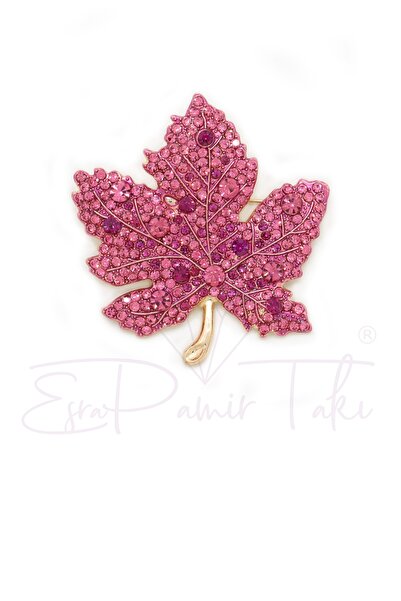 Esra Pamir Pembe Taşlı Yaprak Broş