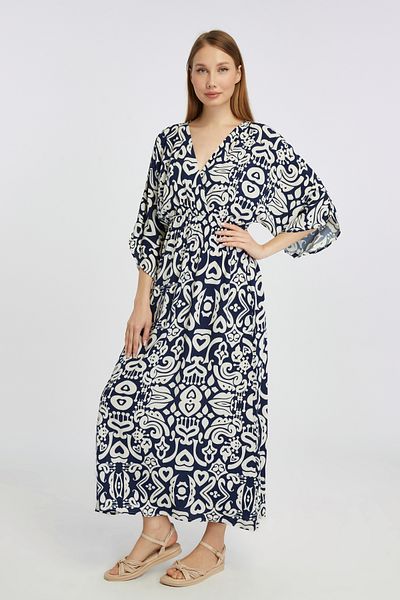MAXI DRY Καλοκαιρινό γυναικείο φόρεμα με αφηρημένο σχέδιο βισκόζης