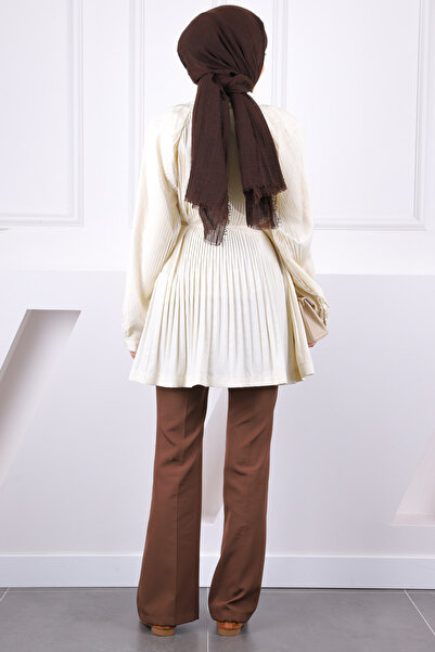 İmajButik Beige Pleated Zipper Jacket