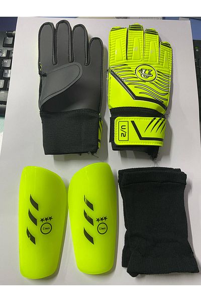 unes Yellow Goalkeeper Gloves and Shinpads Set