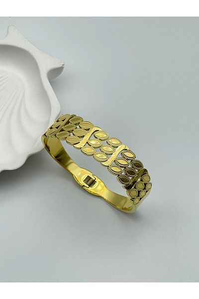 İNN JEWELLERY Steel Handcuff Bracelet with Non-Tarnish Leaf Figure (2 Years Importer Guaranteed)
