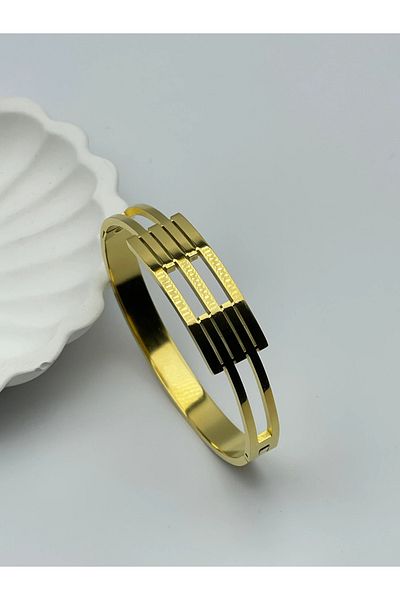 İNN JEWELLERY Steel Handcuff Bracelet with Anti-Tarnish Rib Figure (2 Years Importer Guaranteed)