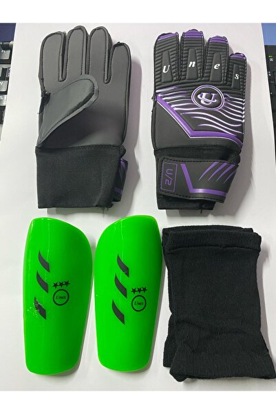 unes مجموعة قفازات حارس المرمى وواقي الساق باللون الأرجواني