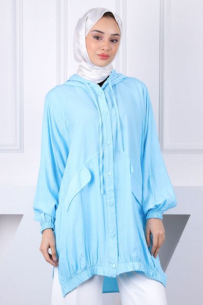 İmajButik Μπουφάν με κουκούλα τιρκουάζ