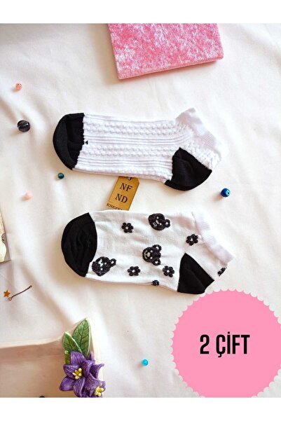 ENEFENDİ 2 Pairs Women's Booties Socks Soft Seamless Toe Cotton Short Booties Patterned Socks 36-40