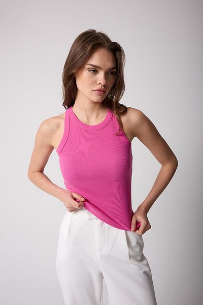 AMİDA Dark Pink Halter Neck Ribbed Look Women's Tank Top - 2502