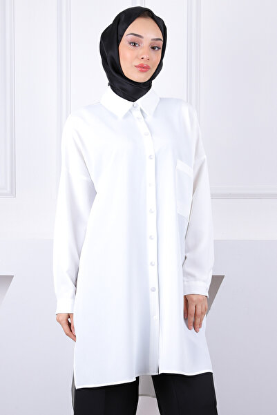 İmajButik Λευκό Linda Tunic με μία τσέπη