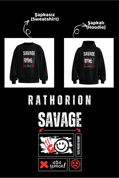 rathorion 3 Thread Savage Black Unisex Oversize Hoodie