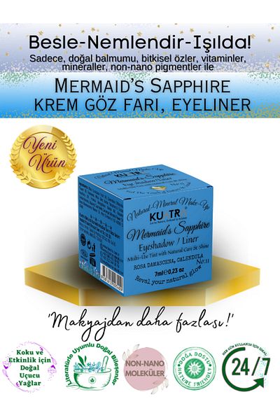 KUATRA Mermaid's Sapphire Cream Eyeshadow, Eyeliner with Natural Ingredients