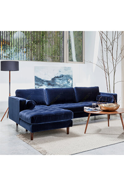 Decoraev Ürgüp Modern Köşe Koltuk Takımı - Lacivert - Sol Köşe - Baby Face Yumuşak Kumaş
