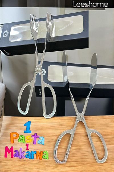LeesHome Luxury Silver Serving Cake Cake Pasta 2-Piece Tongs Set