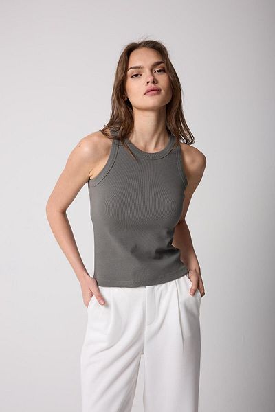 AMİDA Khaki Halter Neck Ribbed Look Women's Tank Top - 2502