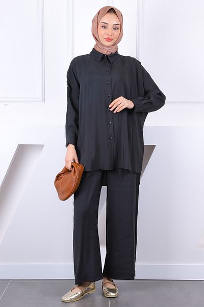 İmajButik Black Loose Modal Suit with Robe on the Back