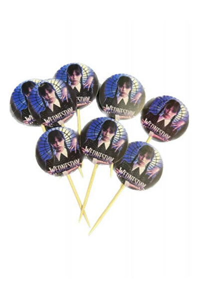 TEKİNOW 20 Adet Wednesday Addams Kürdanlı Cupcake Pasta Süsü Süsleme