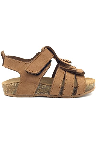 Nubebe Püsküllü Mantar Taban Deri Çocuk Sandaleti Taba