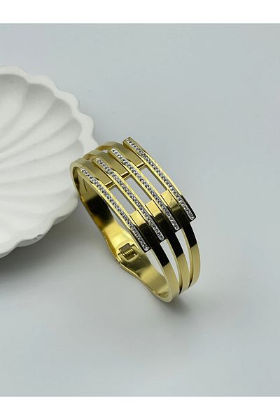 İNN JEWELLERY Steel Handcuff Bracelet with Anti-Tarnish Rib Figure (2 Years Importer Guaranteed)