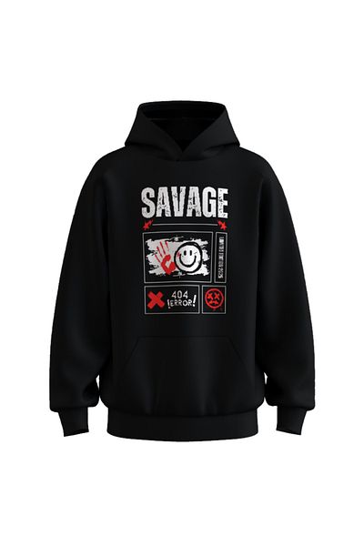 rathorion 3 Thread Savage Black Unisex Oversize Hoodie