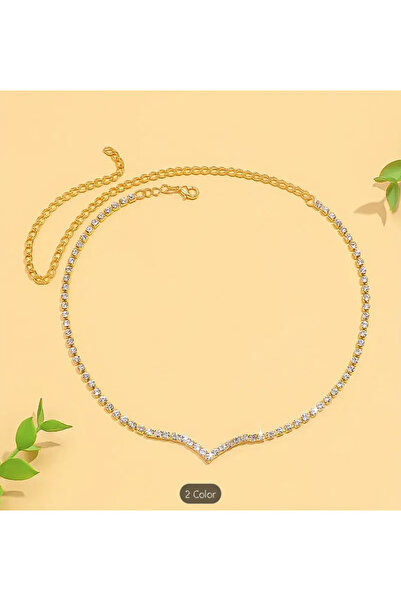 Etique Şık Causel 'V' Model Su Yolu Zirkon Taşlı Choker Kolye