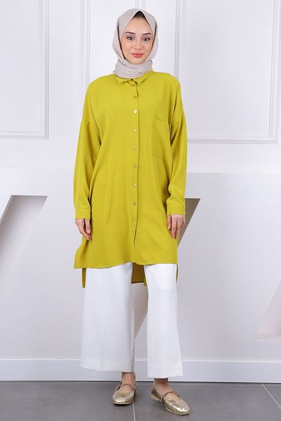 İmajButik Λαδί Πράσινη Linda Tunic με μία τσέπη