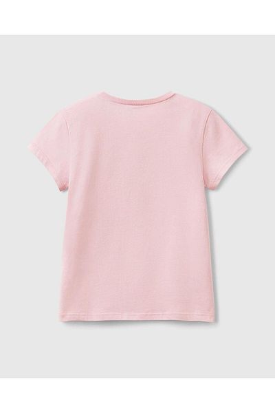United Colors of Benetton Tricou pentru fetiță cu logo-ul cu sclipici roz