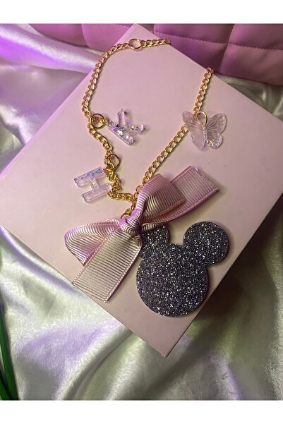 TATLIŞ El yapımı epoksi mickey mouse fiyonklu ve minik harfli charmlı araba ayna süsü