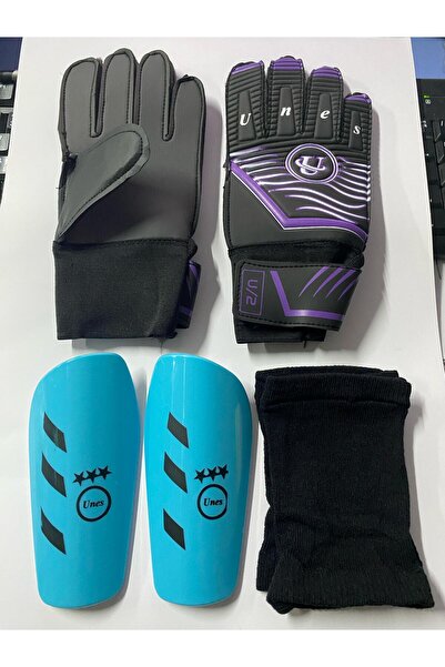 unes مجموعة قفازات حارس المرمى وواقي الساق باللون الأرجواني