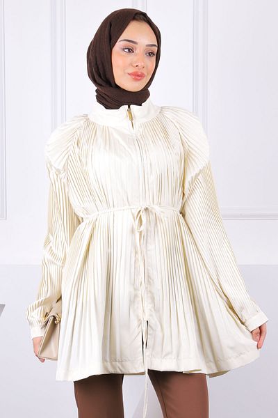 İmajButik Μπουφάν με φερμουάρ σε μπεζ πλισέ