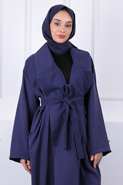 İmajButik Темно-синій тренчкот з кружевим коміром і поясом на талії