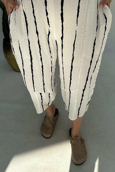 GÖKSEL Bamboo Fabric Black and White Trousers Large Size