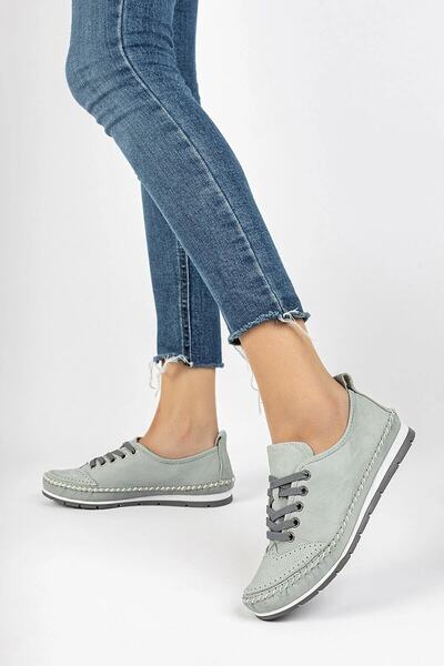 Deripabuc Hakiki Deri Mavi Kadın Deri Babet Dp16-0061