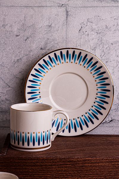 Snippy Fio - 4-Piece 2-Person Porcelain Coffee Cup Set Turkish Coffee Cup Set 80 ml