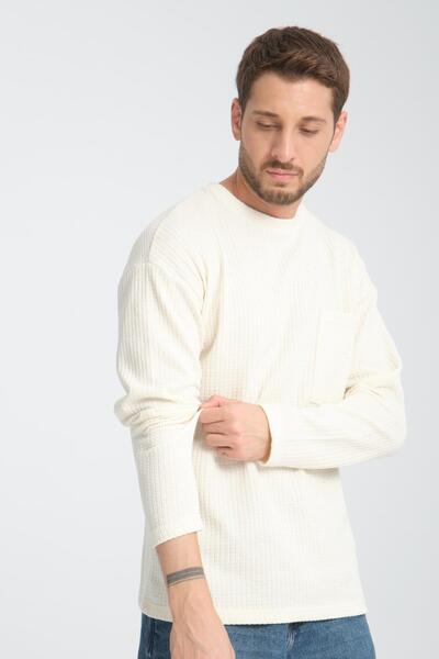 Store 100% Cotton Crew Neck, Vertical Patterned Men's Sweatshirt - Soft Texture