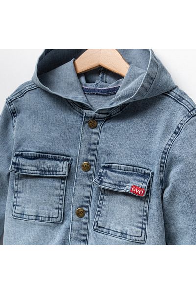 GüneşIşığı Unisex 5-8 Years Hooded Denim Jacket - Blue