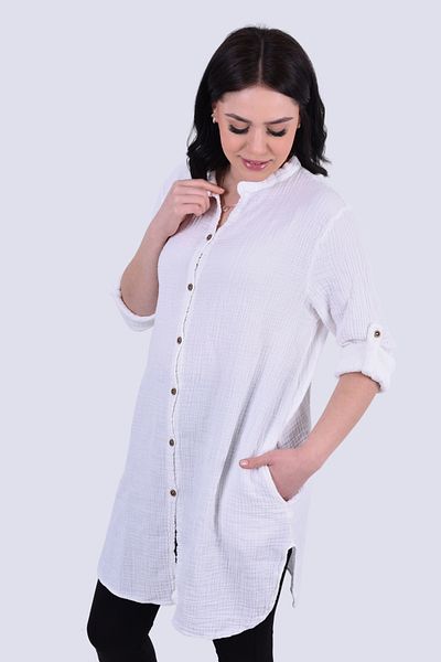 OTEXSA Cămașă tunică din muselină cu mânecă lungă, 100% bumbac, strat dublu (cadou pentru mame)