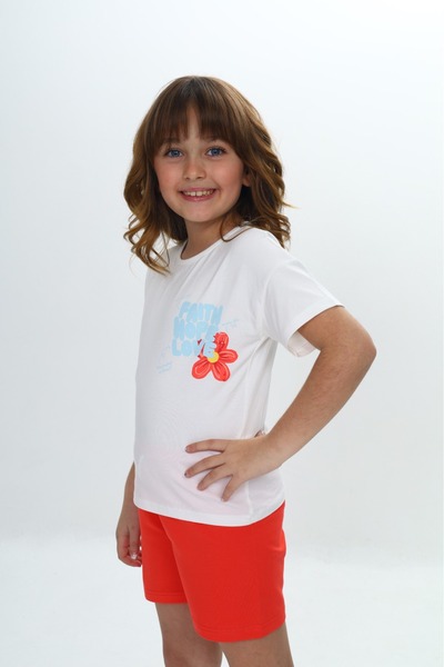 Toontoy Girl's Chest Floral Text Printed Shorts Suit