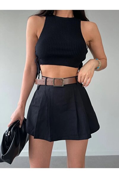 BYzıt Kadın Pileli Kemer Detaylı Şort Etek
