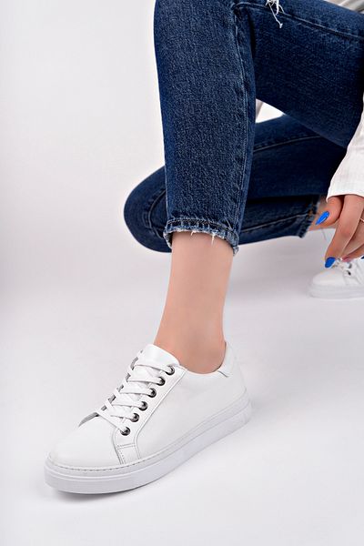 Deripabuc Genuine Leather White Women's Leather Sneakers Vns-m010