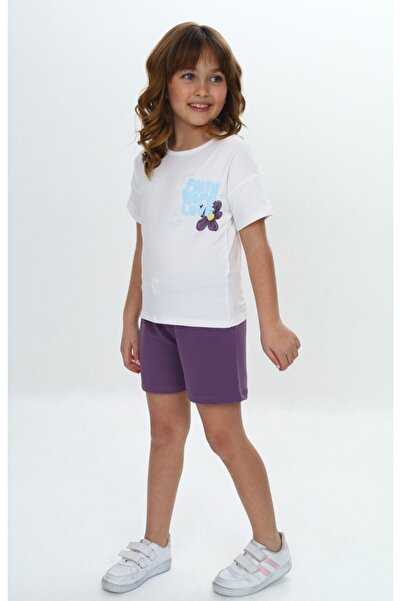 Toontoy Girl's Chest Floral Text Printed Shorts Suit