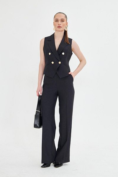 LOVELF Gold Buttoned Short Vest Suit Black
